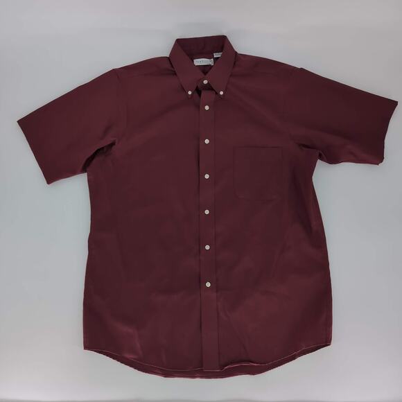 Van Heusen Mens Burgundy Maroon Red Button Down Short Sleeve Shirt - Size M -GUC - Picture 8 of 11
